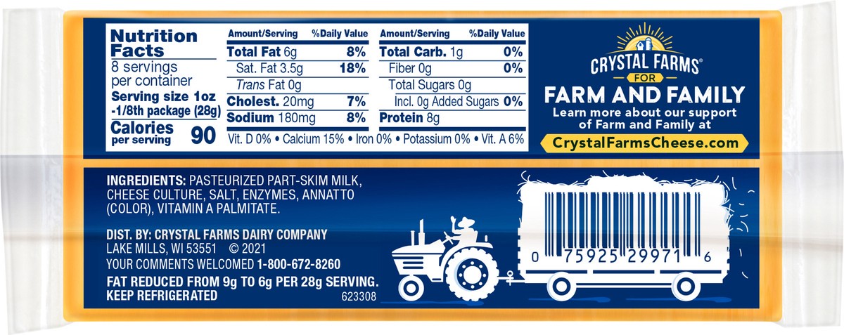 slide 5 of 6, Crystal Farms Reduced Fat Sharp Cheddar, 8 oz