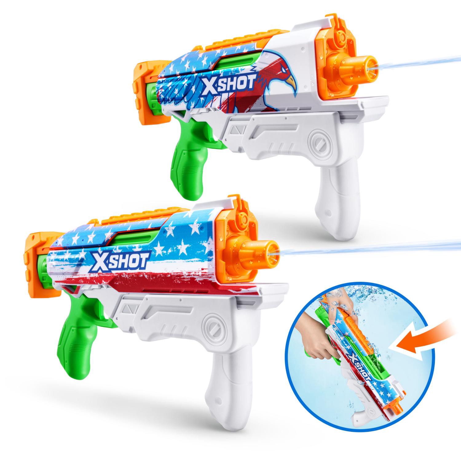 slide 1 of 8, Xshot Fast-Fill Skins Hyperload USA Water Blaster - 2 Pack, 1 ct