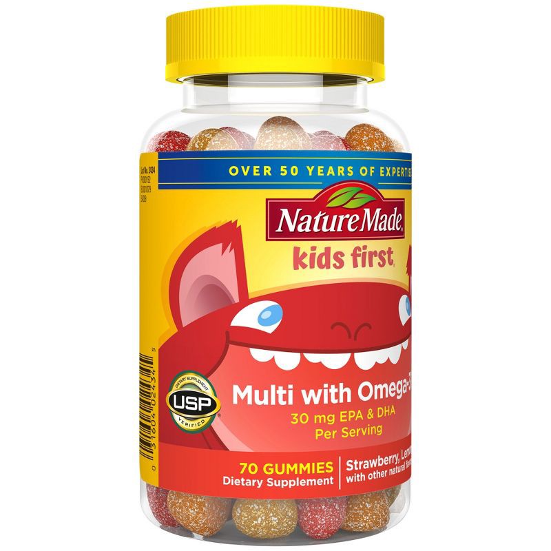 slide 2 of 6, Nature Made Kids First Multi Plus Omega 3 Kids Multivitamin Gummies - Strawberry, Lemon & Orange - 70ct, 70 ct