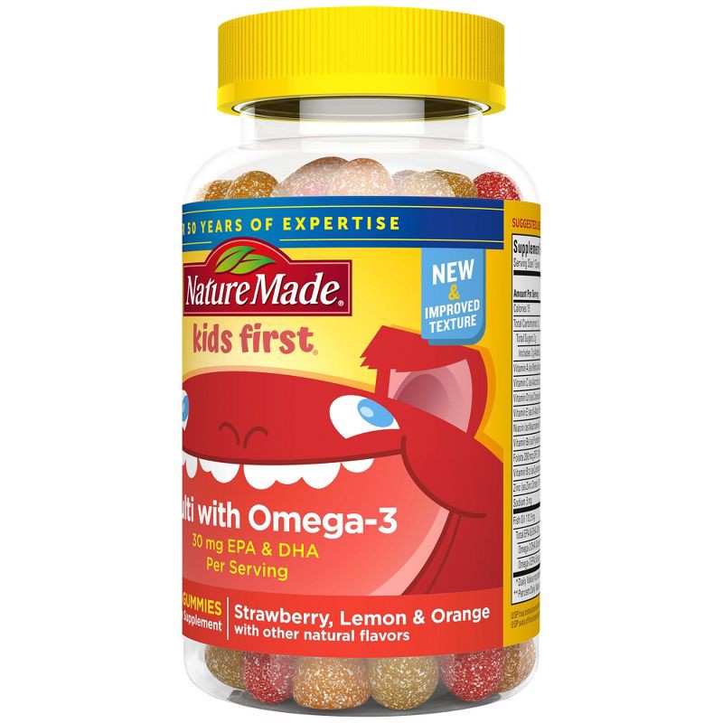 slide 3 of 6, Nature Made Kids First Multi Plus Omega 3 Kids Multivitamin Gummies - Strawberry, Lemon & Orange - 70ct, 70 ct