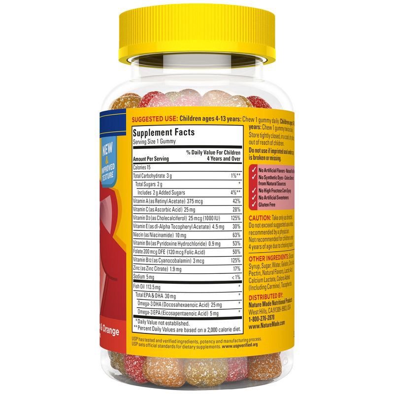 slide 4 of 6, Nature Made Kids First Multi Plus Omega 3 Kids Multivitamin Gummies - Strawberry, Lemon & Orange - 70ct, 70 ct