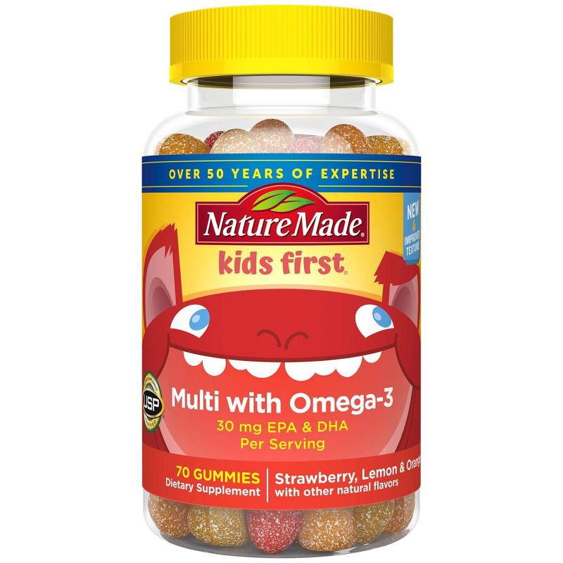 slide 1 of 6, Nature Made Kids First Multi Plus Omega 3 Kids Multivitamin Gummies - Strawberry, Lemon & Orange - 70ct, 70 ct