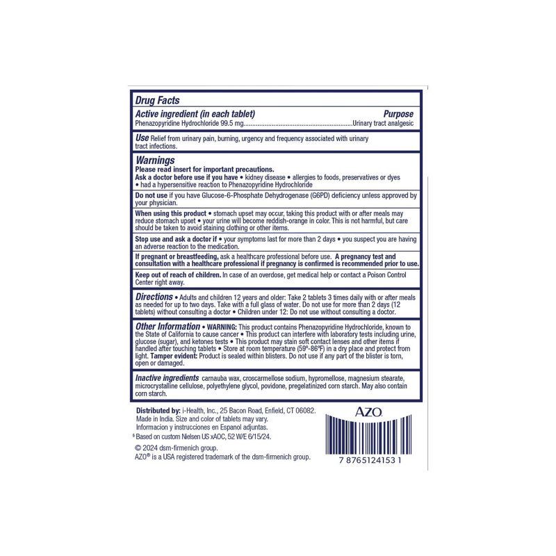 slide 2 of 9, AZO Maximum Strength Urinary Pain Relief, UTI Pain Reliever - 24ct, 24 ct