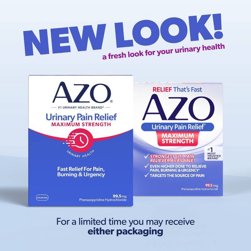 slide 3 of 9, AZO Maximum Strength Urinary Pain Relief, UTI Pain Reliever - 24ct, 24 ct