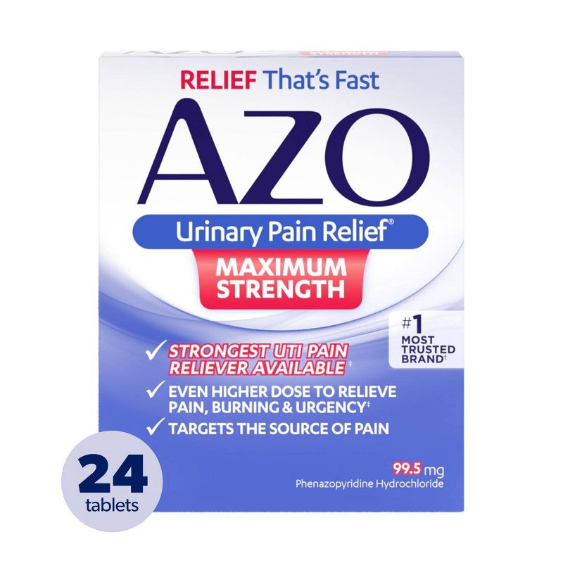 slide 1 of 8, AZO Maximum Strength Urinary Pain Relief, UTI Pain Reliever - 24ct, 24 ct