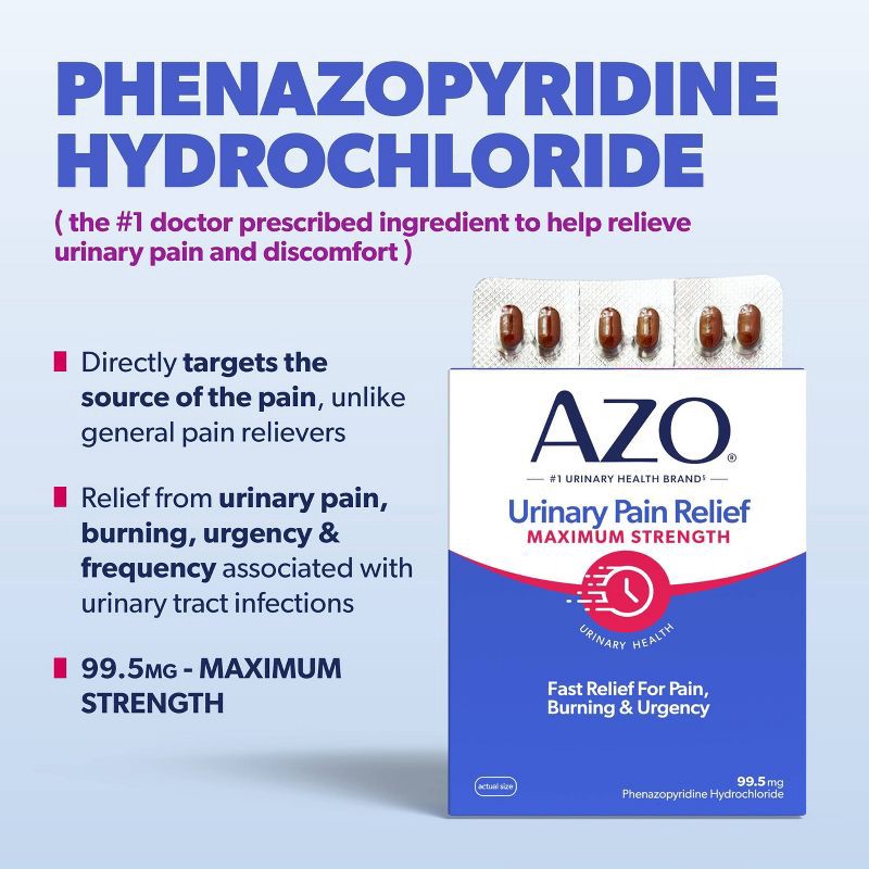 slide 7 of 9, AZO Maximum Strength Urinary Pain Relief, UTI Pain Reliever - 24ct, 24 ct