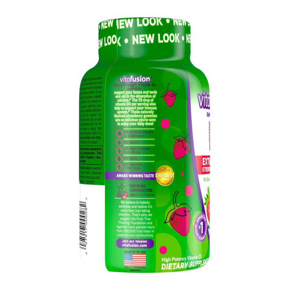 slide 3 of 8, Vitafusion Extra Strength D3 Dietary Supplement Adult Gummies - Strawberry - 120ct, 120 ct