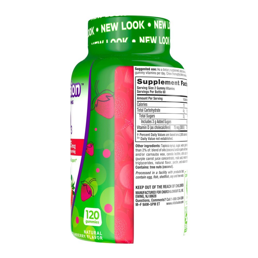 slide 6 of 8, Vitafusion Extra Strength D3 Dietary Supplement Adult Gummies - Strawberry - 120ct, 120 ct