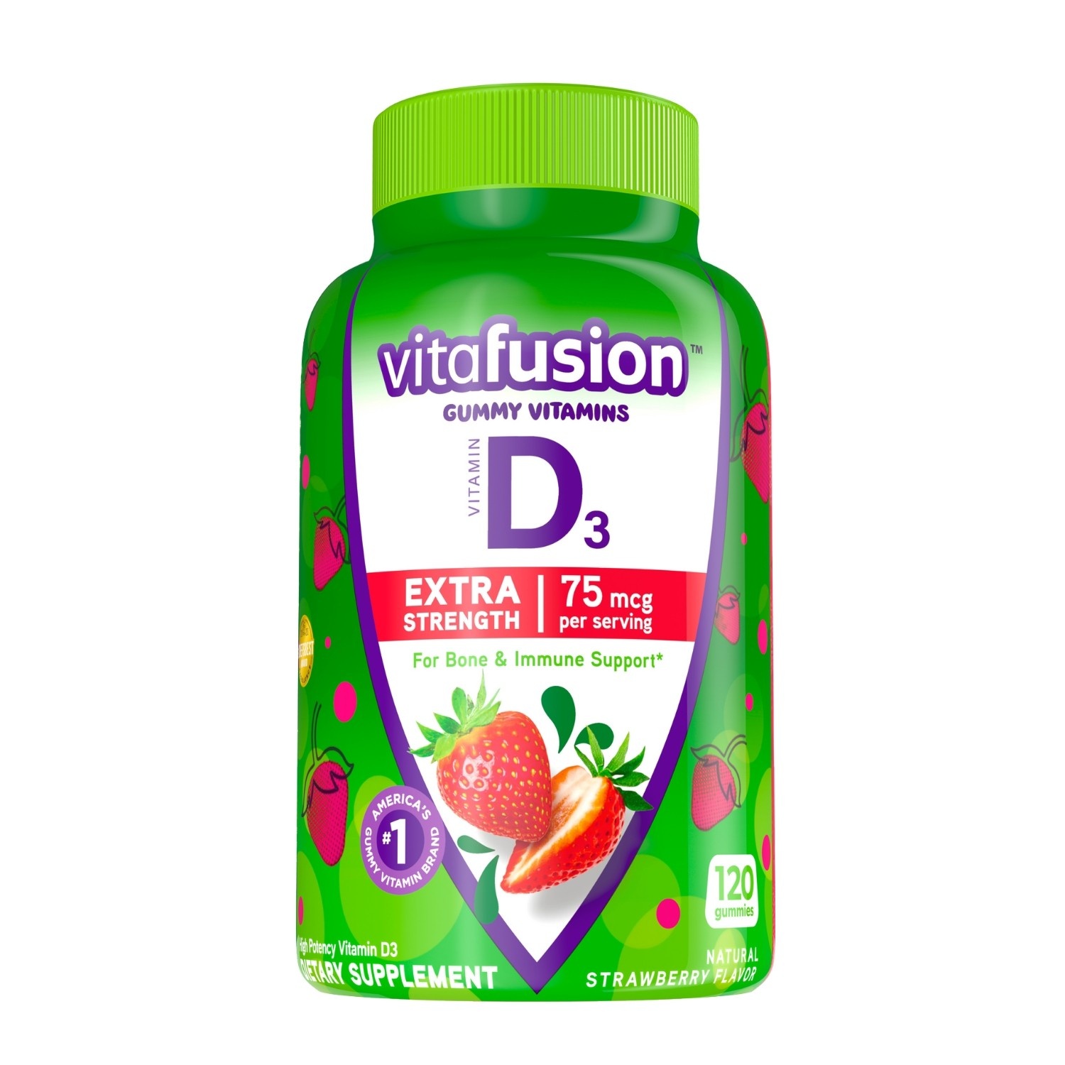 slide 1 of 8, Vitafusion Extra Strength D3 Dietary Supplement Adult Gummies - Strawberry - 120ct, 120 ct