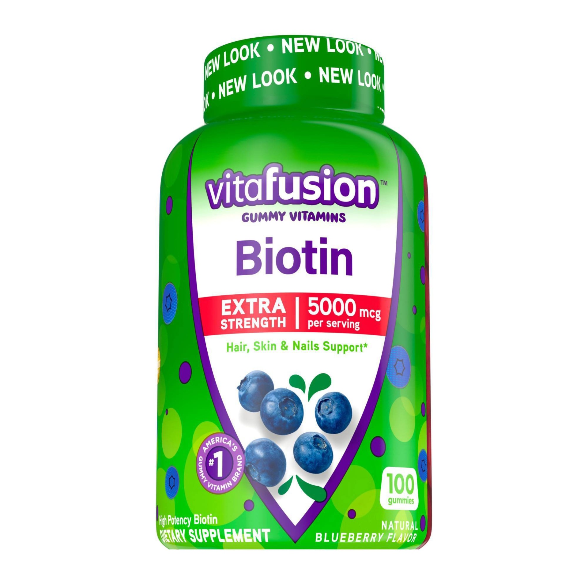 slide 1 of 9, Vitafusion Extra Strength Biotin Gummies - Blueberry - 100ct, 100 ct