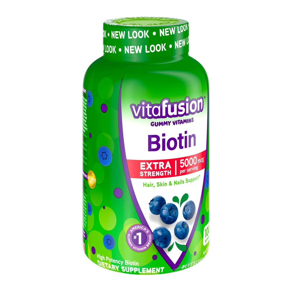 slide 5 of 9, Vitafusion Extra Strength Biotin Gummies - Blueberry - 100ct, 100 ct