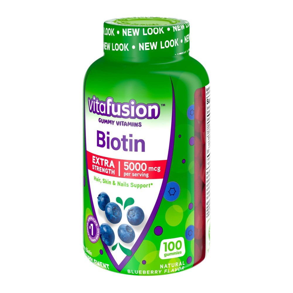 slide 6 of 9, Vitafusion Extra Strength Biotin Gummies - Blueberry - 100ct, 100 ct