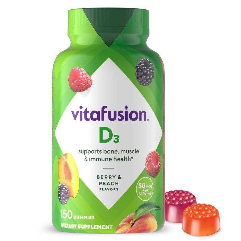 slide 1 of 11, Vitafusion Vitamin D3 Gummy Vitamins - Peach, Blackberry and Strawberry Flavored - 150ct, 150 ct