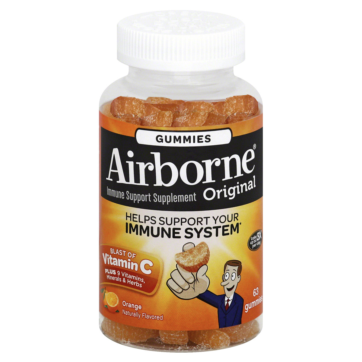 slide 1 of 2, Airborne Original Orange Immune Support Supplement Gummies, 63 ct