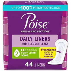 Poise Daily 2 Drop Absorbency Long Incontinence Panty Liners - 44 Count