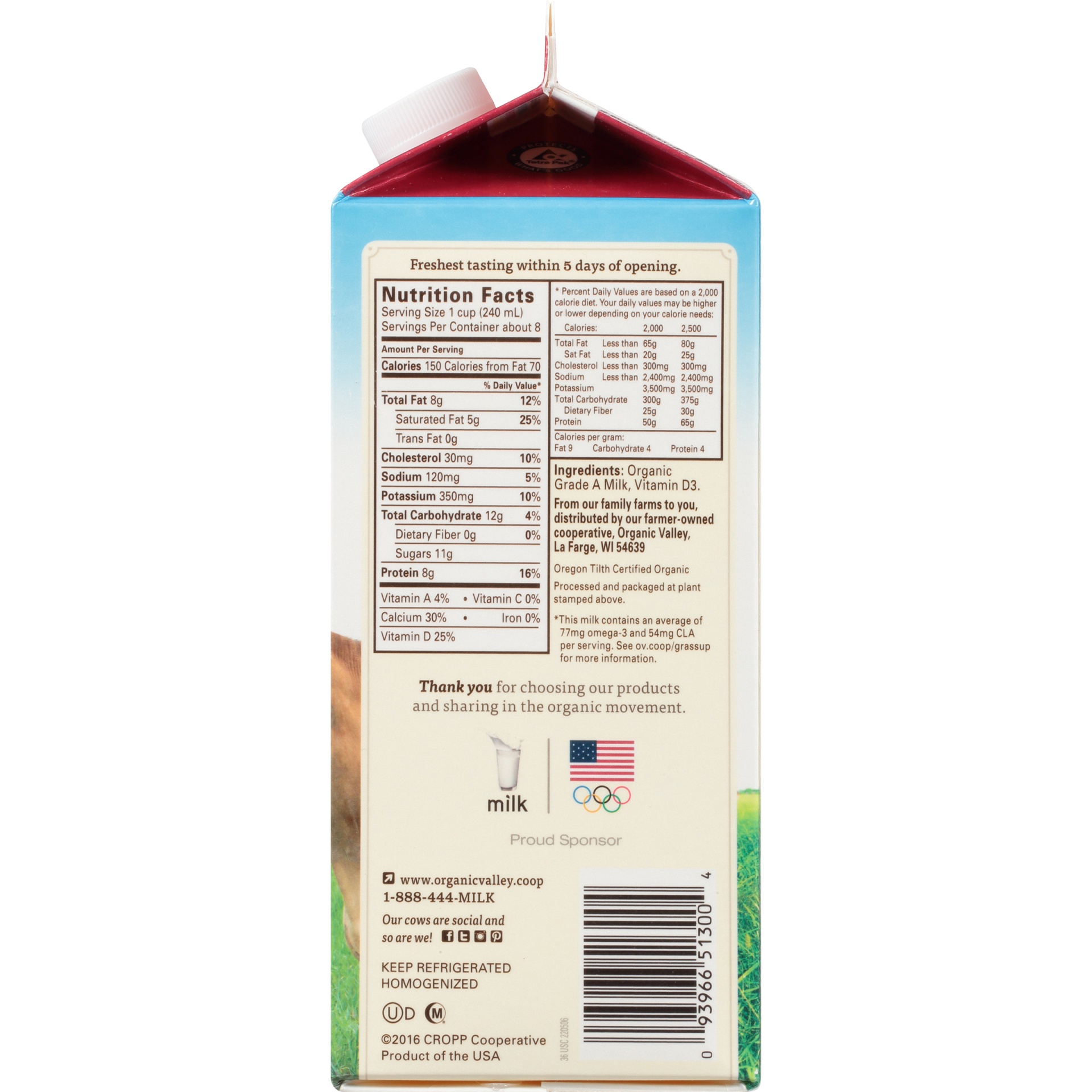 slide 4 of 8, Organic Valley Ultra Pasturized Whole Milk, 1/2 gal