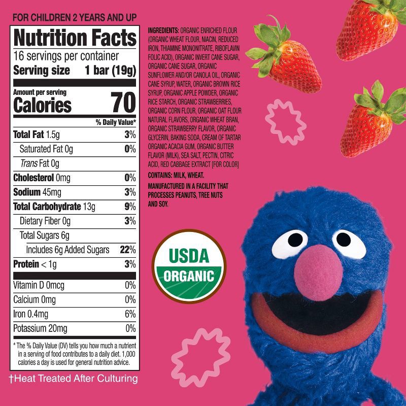slide 6 of 10, Earth's Best Organic Strawberry Toddler Snack Bars Sesame Street Sunny Days - 7ct, 7 ct
