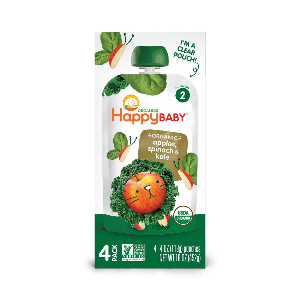 slide 4 of 5, HappyBaby 4pk Organic Apples Spinach & Kale Baby Food Pouch - 16oz, 4 ct; 16 oz