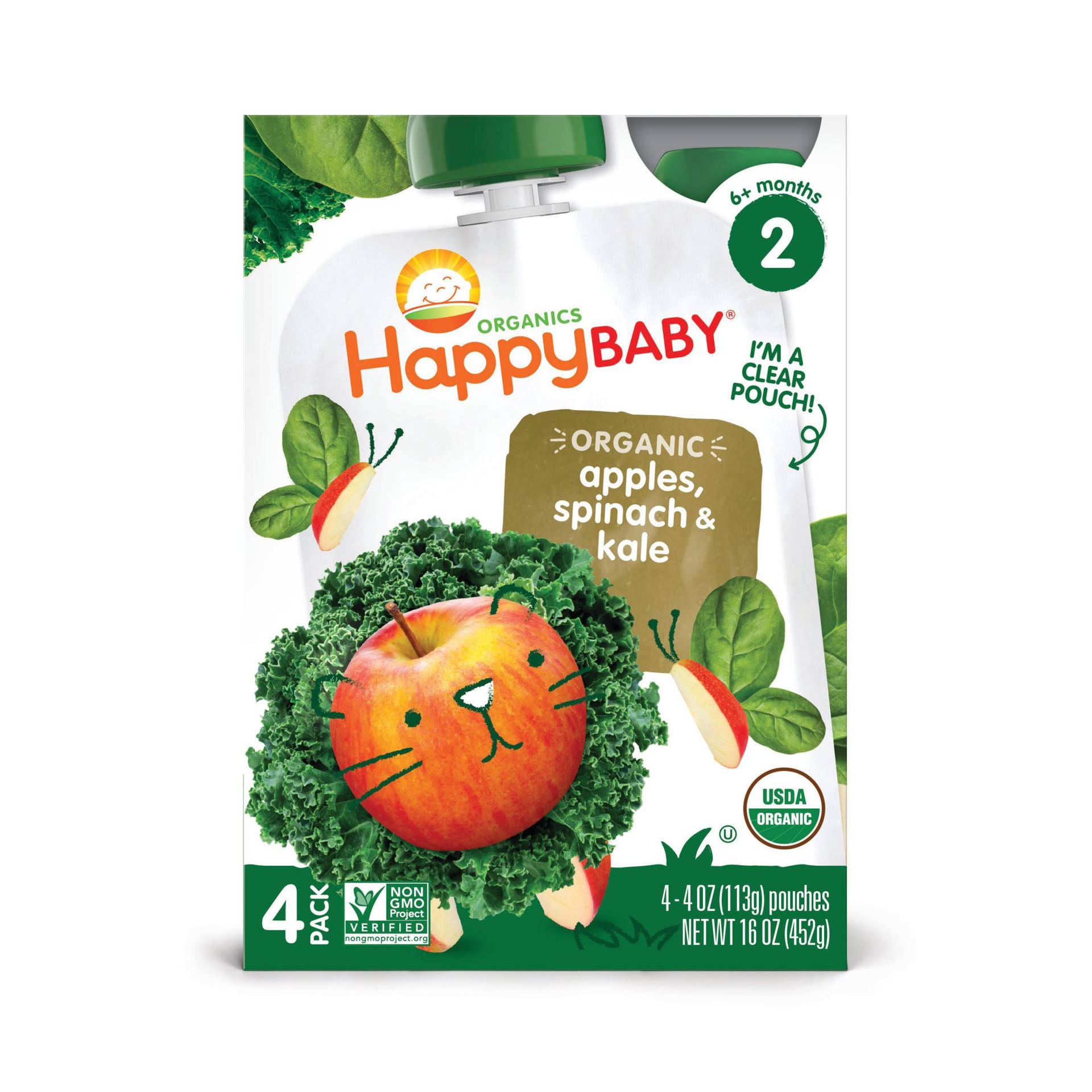 slide 1 of 5, HappyBaby 4pk Organic Apples Spinach & Kale Baby Food Pouch - 16oz, 4 ct; 16 oz