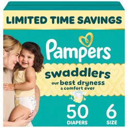 Pampers Swaddlers Sensitive Disposable Diapers - Size 6 - 50ct: 35+ lbs, Wetness Indicator, Paraben-Free, Latex-Free