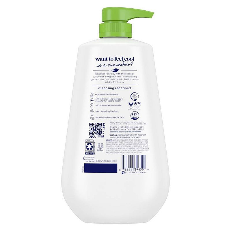 slide 2 of 12, Dove Beauty Refresh Body Wash Pump - Cucumber & Green Tea 24hr Lotion-Soft Skin - 30.6 fl oz, 30.6 fl oz