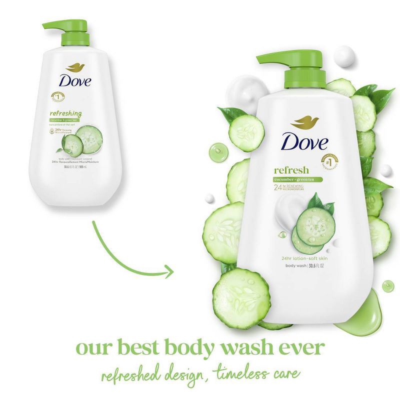slide 3 of 12, Dove Beauty Refresh Body Wash Pump - Cucumber & Green Tea 24hr Lotion-Soft Skin - 30.6 fl oz, 30.6 fl oz