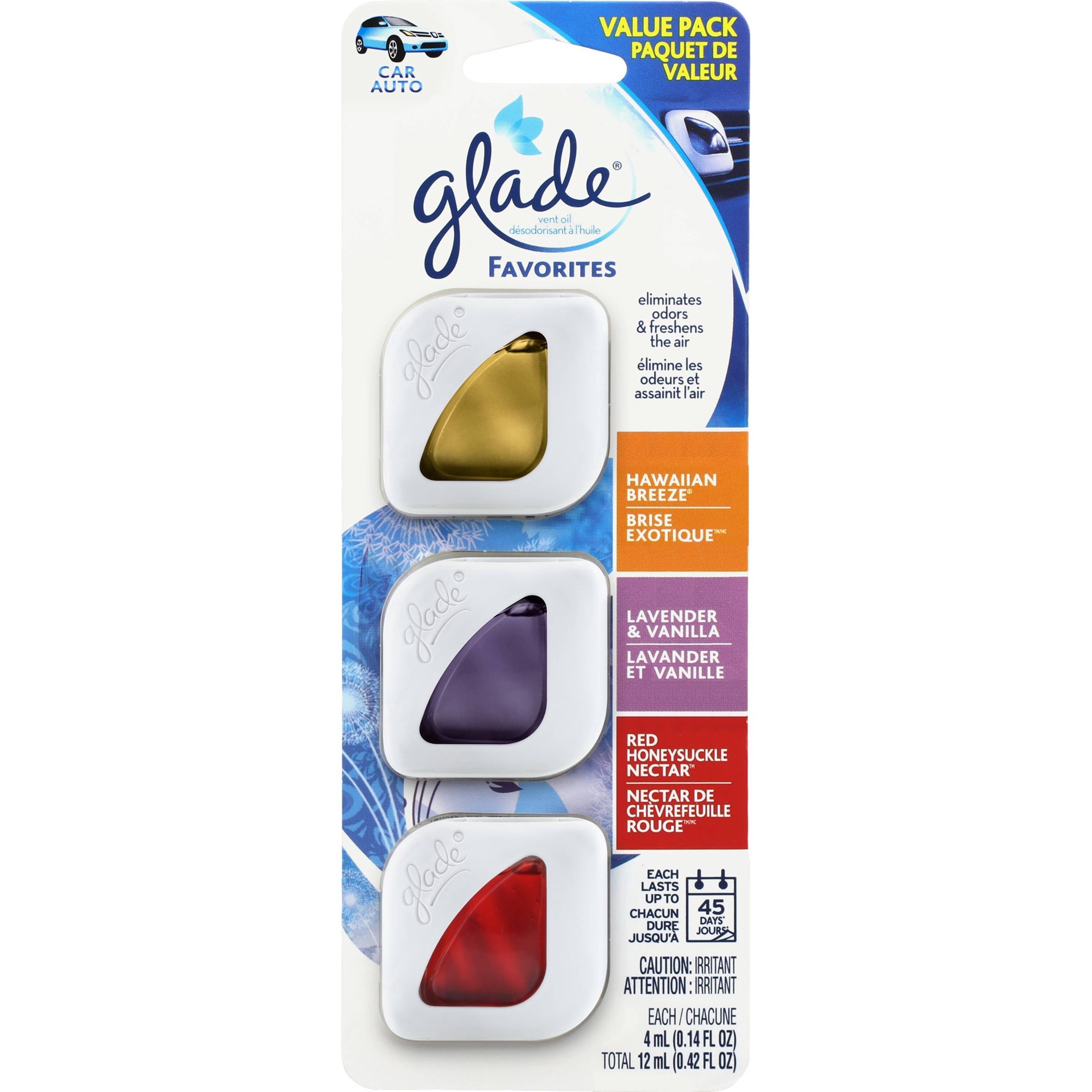 slide 1 of 1, Glade Vent Oil HaIIan Breeze, Lavender Vanilla & Red Honeysuckle Nectar, 3 ct