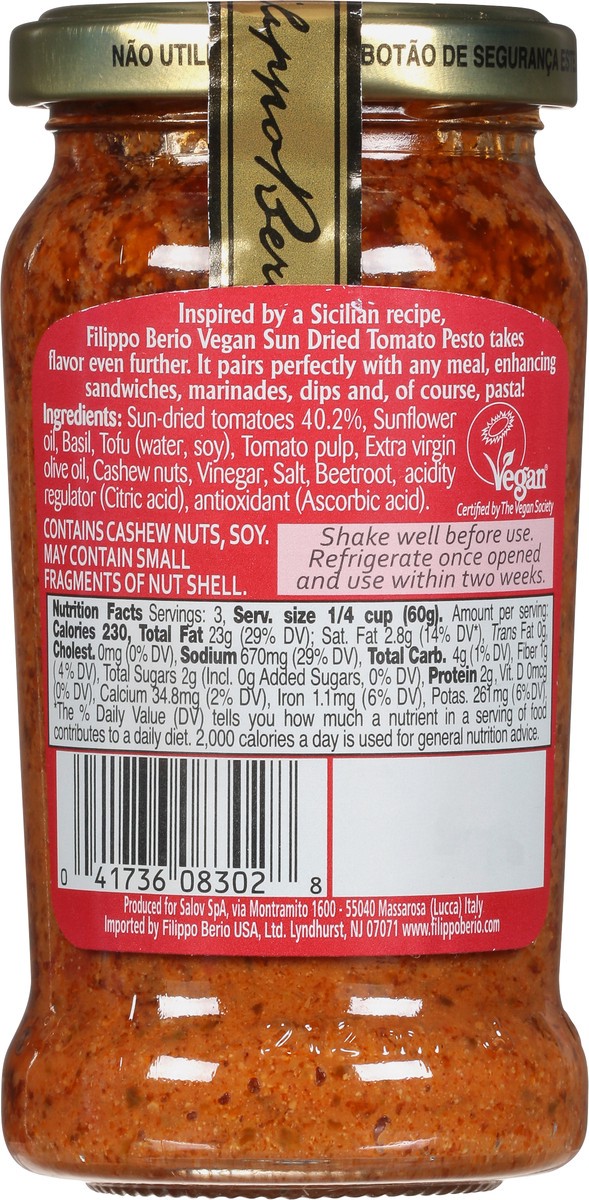 slide 6 of 9, Filippo Berio Sun Dried Vegan Tomato Pesto 6.7 oz, 6.7 oz