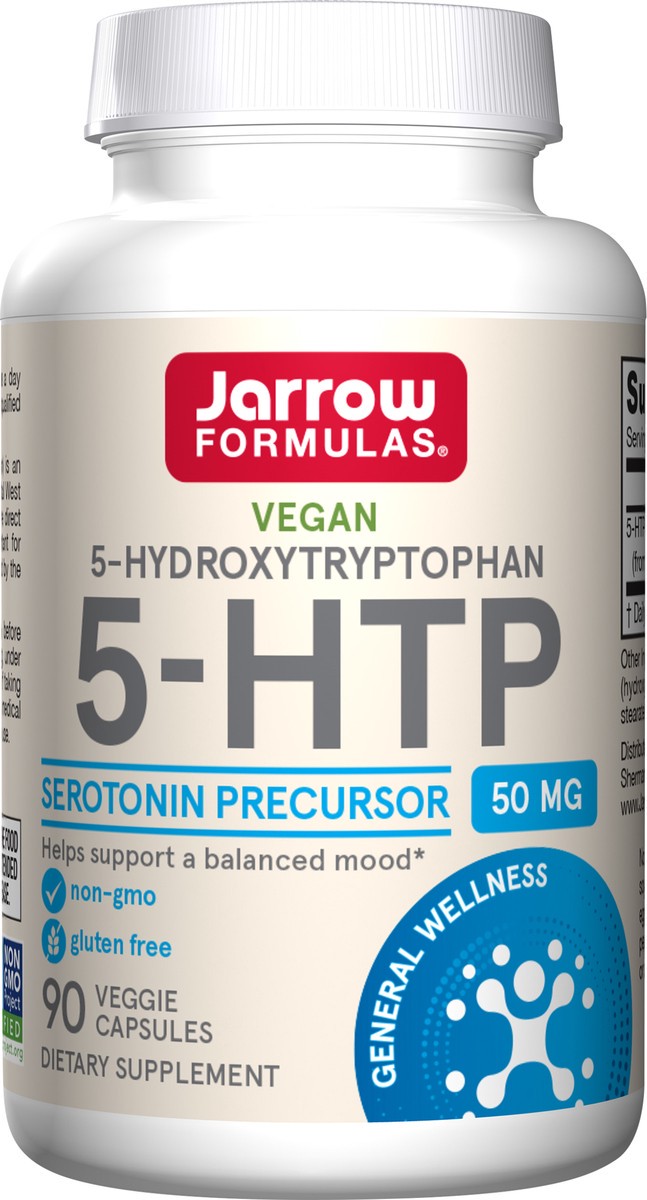 slide 2 of 2, Jarrow Formulas 5-HTP - 90 Veggie Capsules - Supports Melatonin Production & Serotonin Synthesis - Dietary Supplement May Support Mental Health & Sleep - 90 Servings, 90 ct