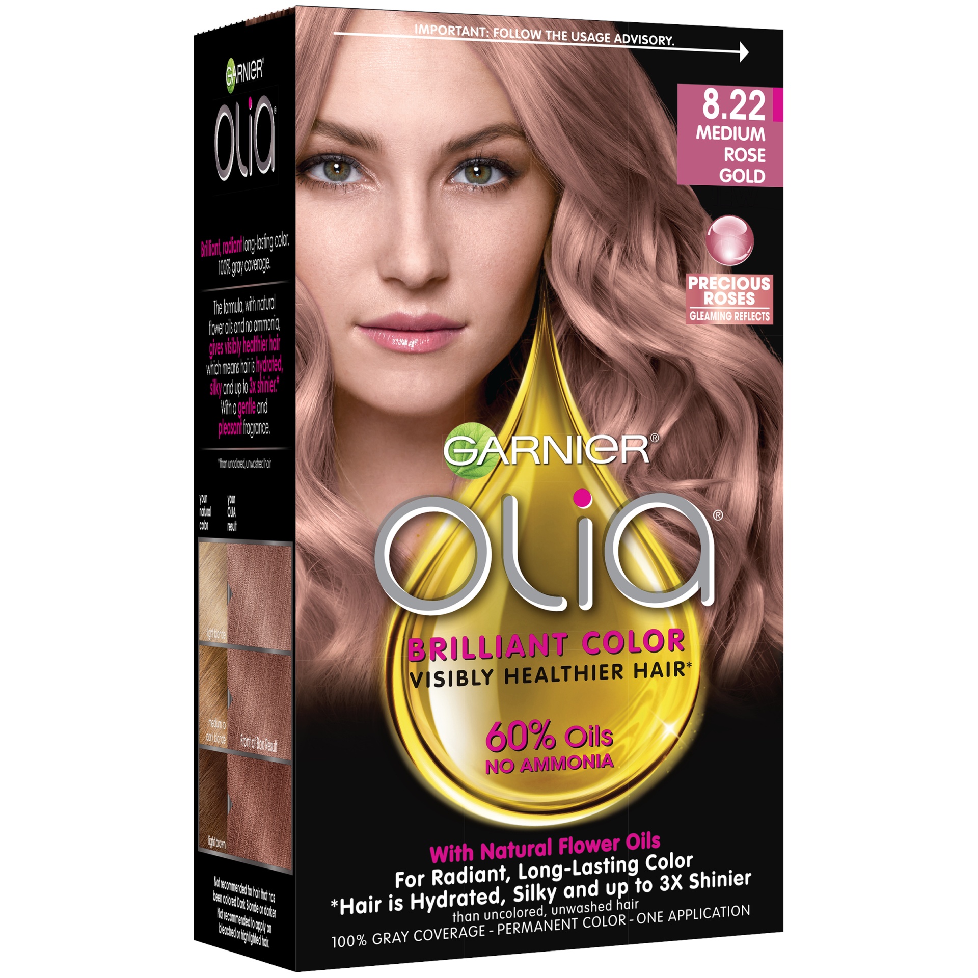 slide 2 of 7, Garnier Olia Oil Powered Permanent Hair Color 8.22 Medium Rose Gold, 1 ct