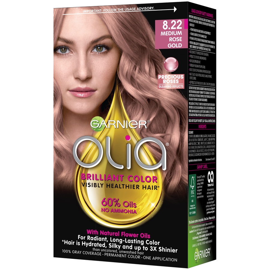 slide 3 of 7, Garnier Olia Oil Powered Permanent Hair Color 8.22 Medium Rose Gold, 1 ct