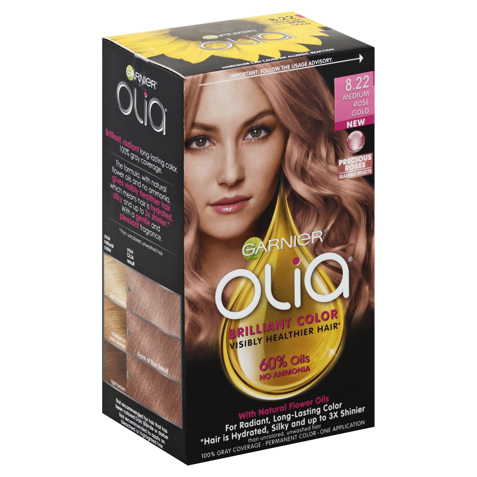 slide 1 of 7, Garnier Olia Oil Powered Permanent Hair Color 8.22 Medium Rose Gold, 1 ct