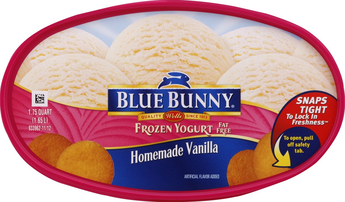 slide 2 of 4, Blue Bunny Fat Free Frozen Yogurt Homemade Vanilla, 1.75 qt