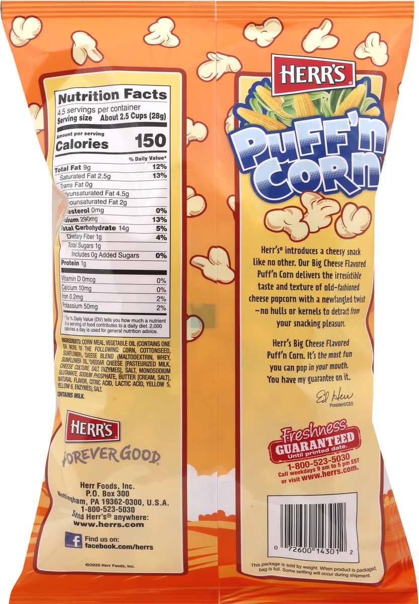 slide 10 of 10, Herr's Puffed Corn, Gluten Free, Big Cheese Flavored, 4.5 oz