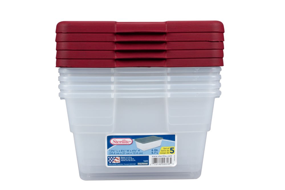 slide 2 of 2, Sterilite 6 Quart Storage Boxes - Rocket Red/Clear, 5 ct