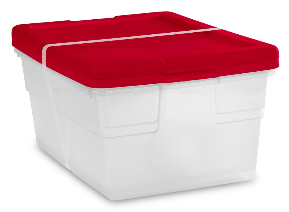 slide 1 of 2, Sterilite 6 Quart Storage Boxes - Rocket Red/Clear, 5 ct