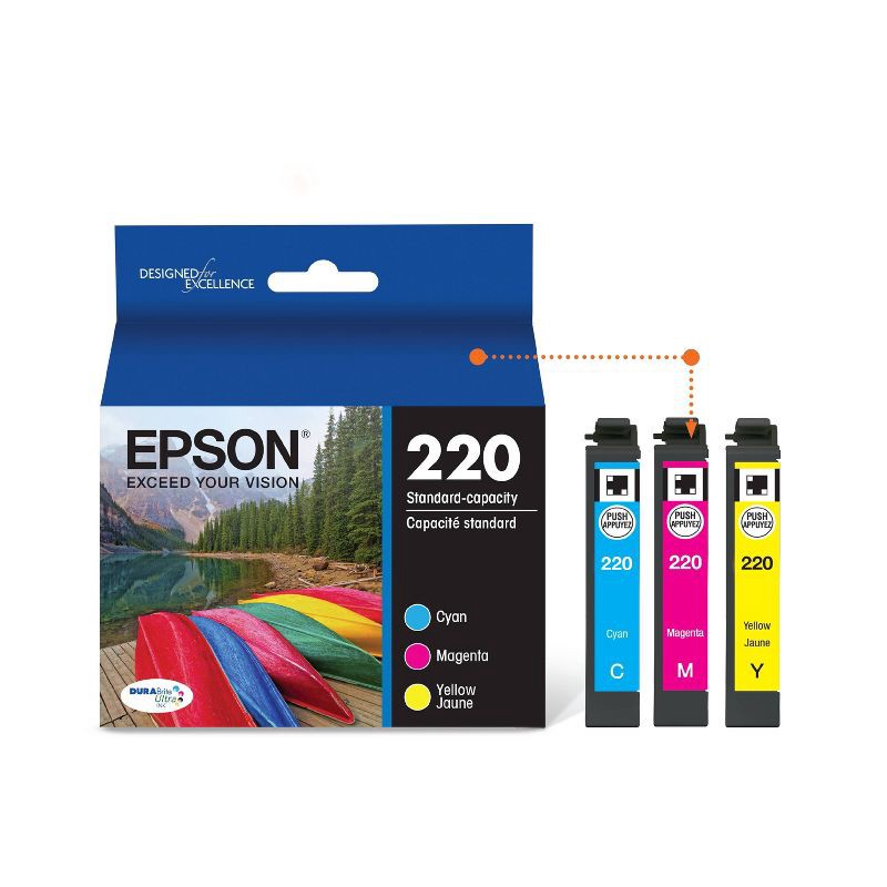 slide 2 of 7, Epson 220 C/M/Y 3pk Ink Cartridges - Cyan, Magenta, Yellow (T220520), 3 ct