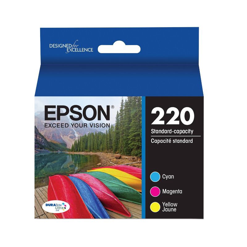 slide 1 of 7, Epson 220 C/M/Y 3pk Ink Cartridges - Cyan, Magenta, Yellow (T220520), 3 ct