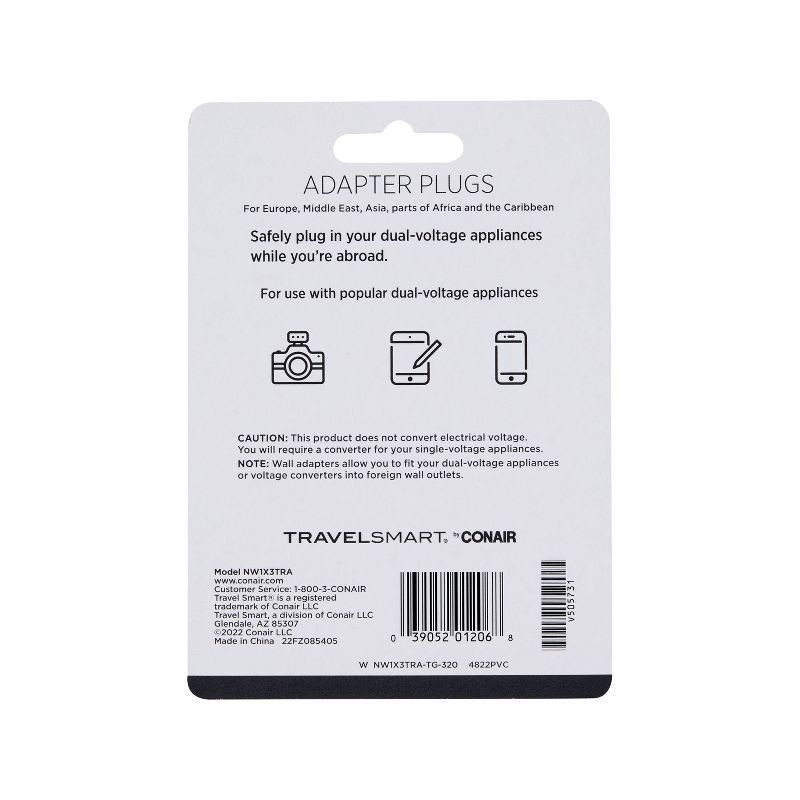 slide 4 of 4, Travel Smart by Conair Continental Adapter Plug Set - 3pk, 3 ct