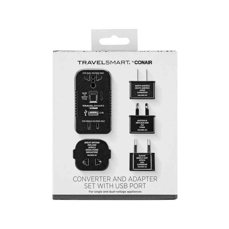 slide 9 of 10, Travel Smart by Conair 2 Outlet Converter Set with USB Port, 1 ct