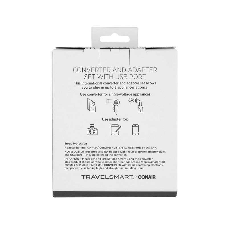 slide 10 of 10, Travel Smart by Conair 2 Outlet Converter Set with USB Port, 1 ct
