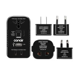 Travel Smart by Conair 2 Outlet Converter Set with USB Port: Adapter with 3 Outlets
