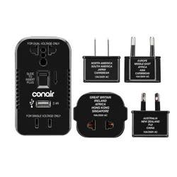 Travel Smart by Conair 2 Outlet Converter Set with USB Port: Adapter with 3 Outlets