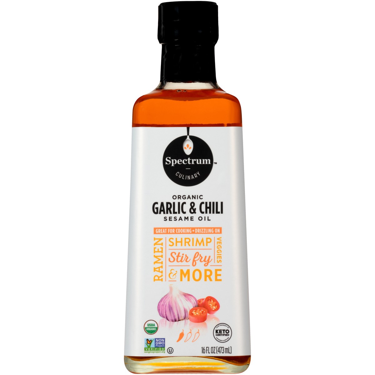 slide 5 of 9, Spectrum Culinary Organic Garlic & Chili Sesame Oil 16 fl. oz. Bottle, 16 fl oz