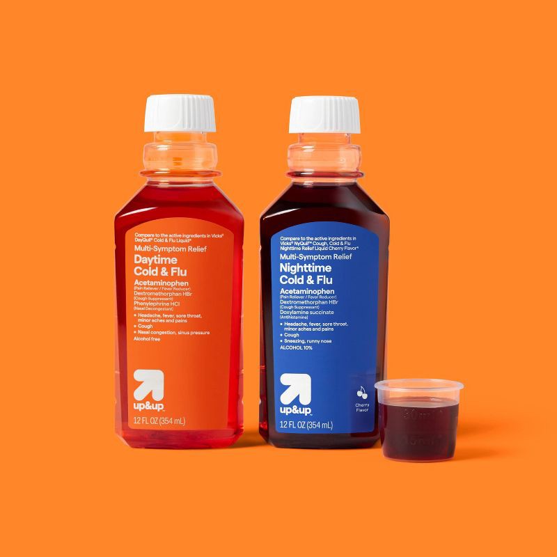 slide 2 of 6, Day/Night Cold & Flu Multi-symptom Relief Liquid - Cherry - 24 fl oz - up&up™, 24 fl oz