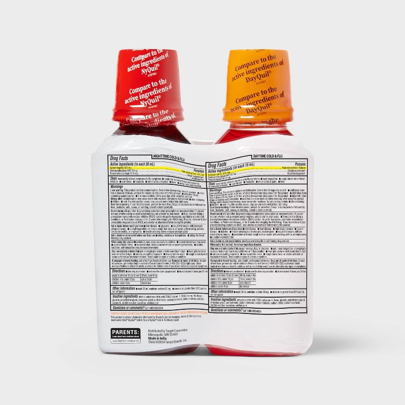 slide 3 of 6, Day/Night Cold & Flu Multi-symptom Relief Liquid - Cherry - 24 fl oz - up&up™, 24 fl oz