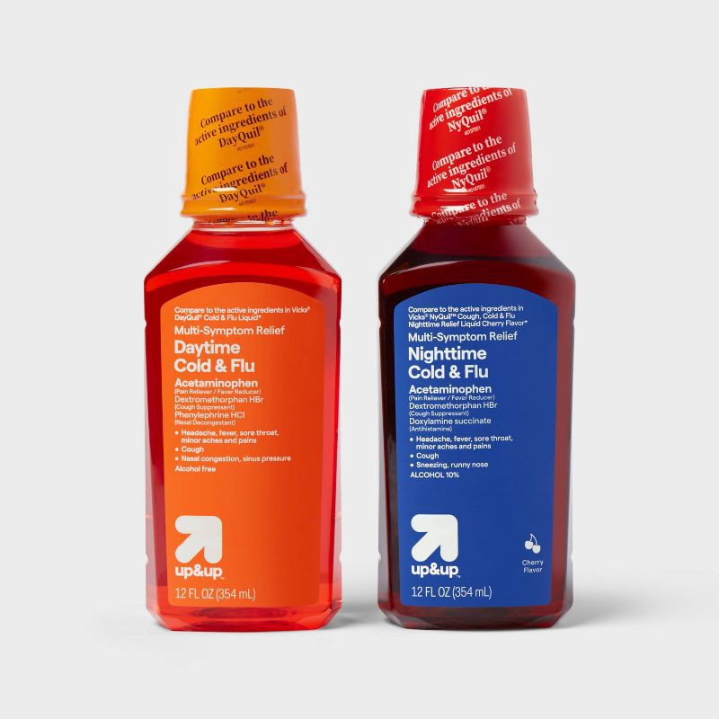 slide 4 of 6, Day/Night Cold & Flu Multi-symptom Relief Liquid - Cherry - 24 fl oz - up&up™, 24 fl oz