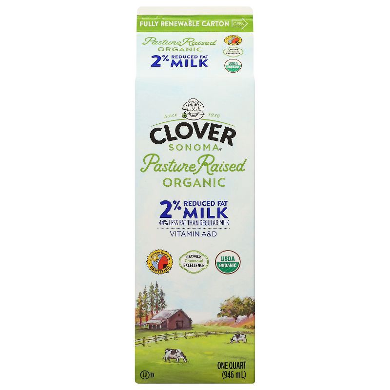 slide 1 of 1, Clover Sonoma 2% Milk - 1qt, 1 qt