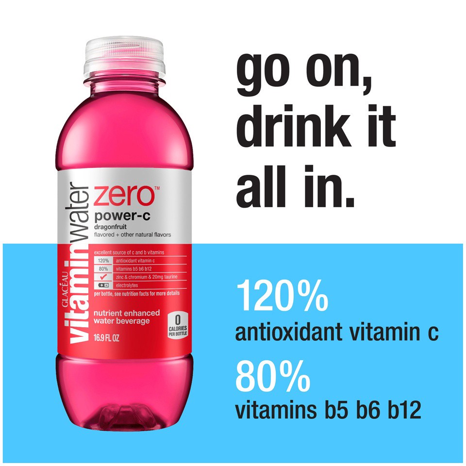 slide 3 of 9, vitaminwater Zero Power-C Nutrient Enhanced Dragonfruit Water Beverage - 6 ct, 6 ct