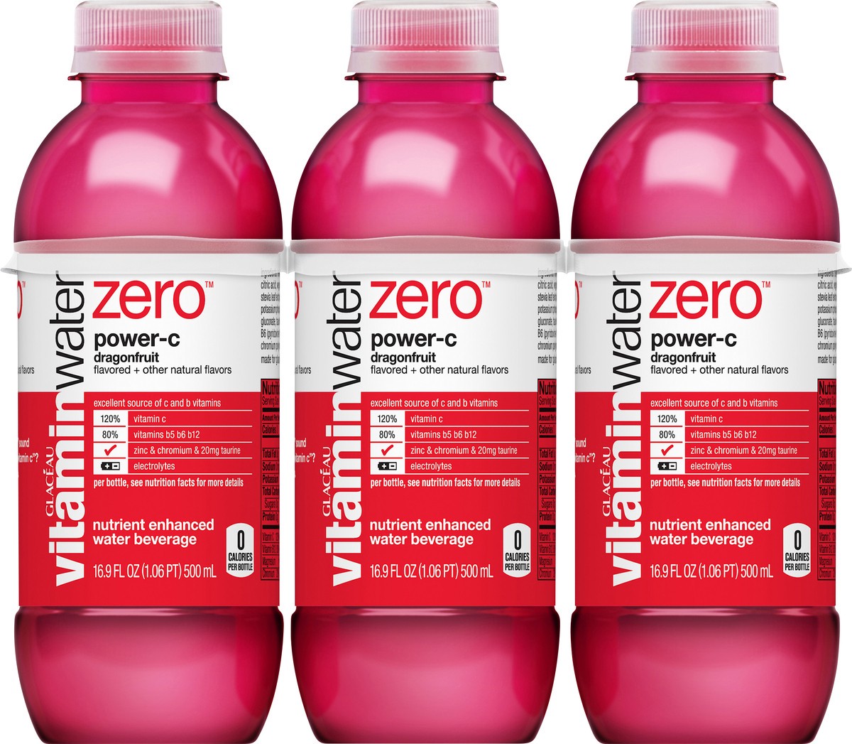 slide 1 of 9, vitaminwater Zero Power-C Nutrient Enhanced Dragonfruit Water Beverage - 6 ct, 6 ct